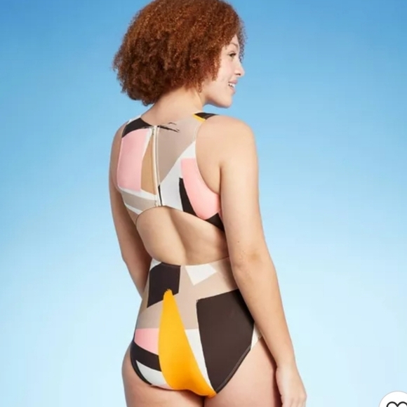 SEA ANGEL Plunge Peek-A-Boo Color Block Cut-Out 1 Piece Swimsuit Size M - Picture 2 of 8